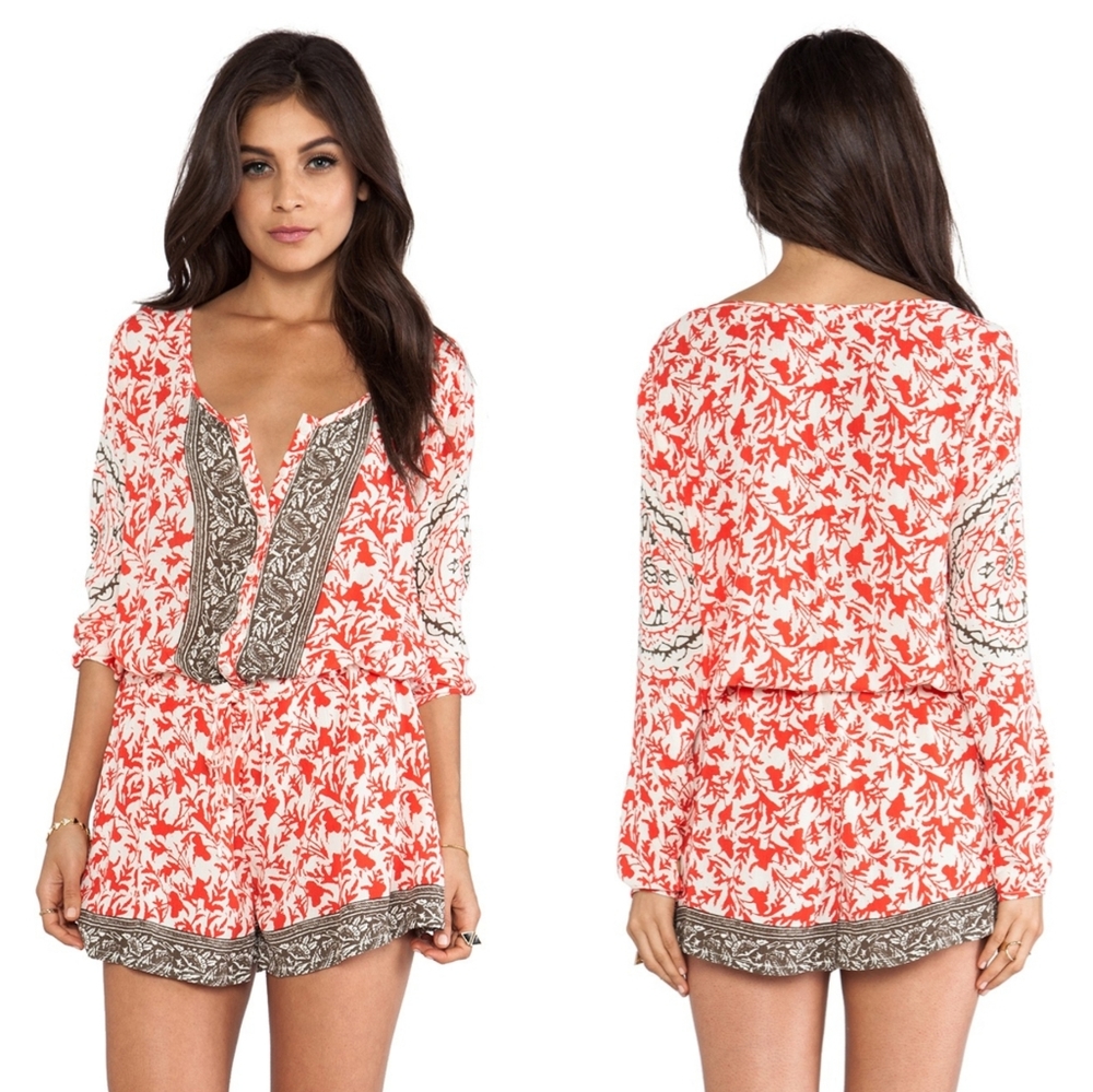 EUC Free People  Gardenia Floral Resort Romper Red L